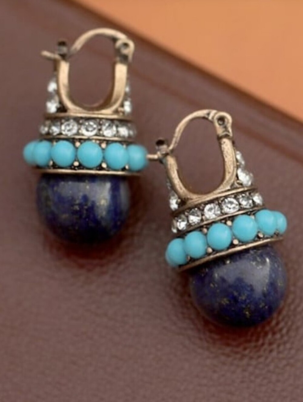 Turquoise & Lapis Drop Hoop Earrings - Women Jewelry